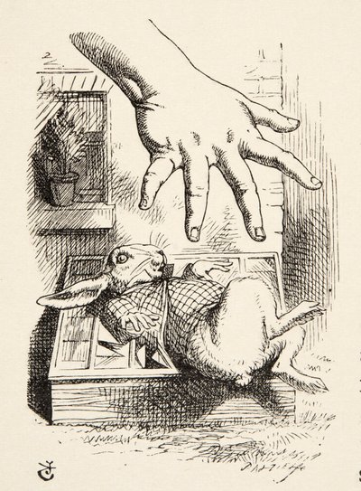 Alice lässt das Weiße Kaninchen fallen, aus Alice im Wunderland von Lewis Carroll, veröffentlicht 1891 von John Tenniel